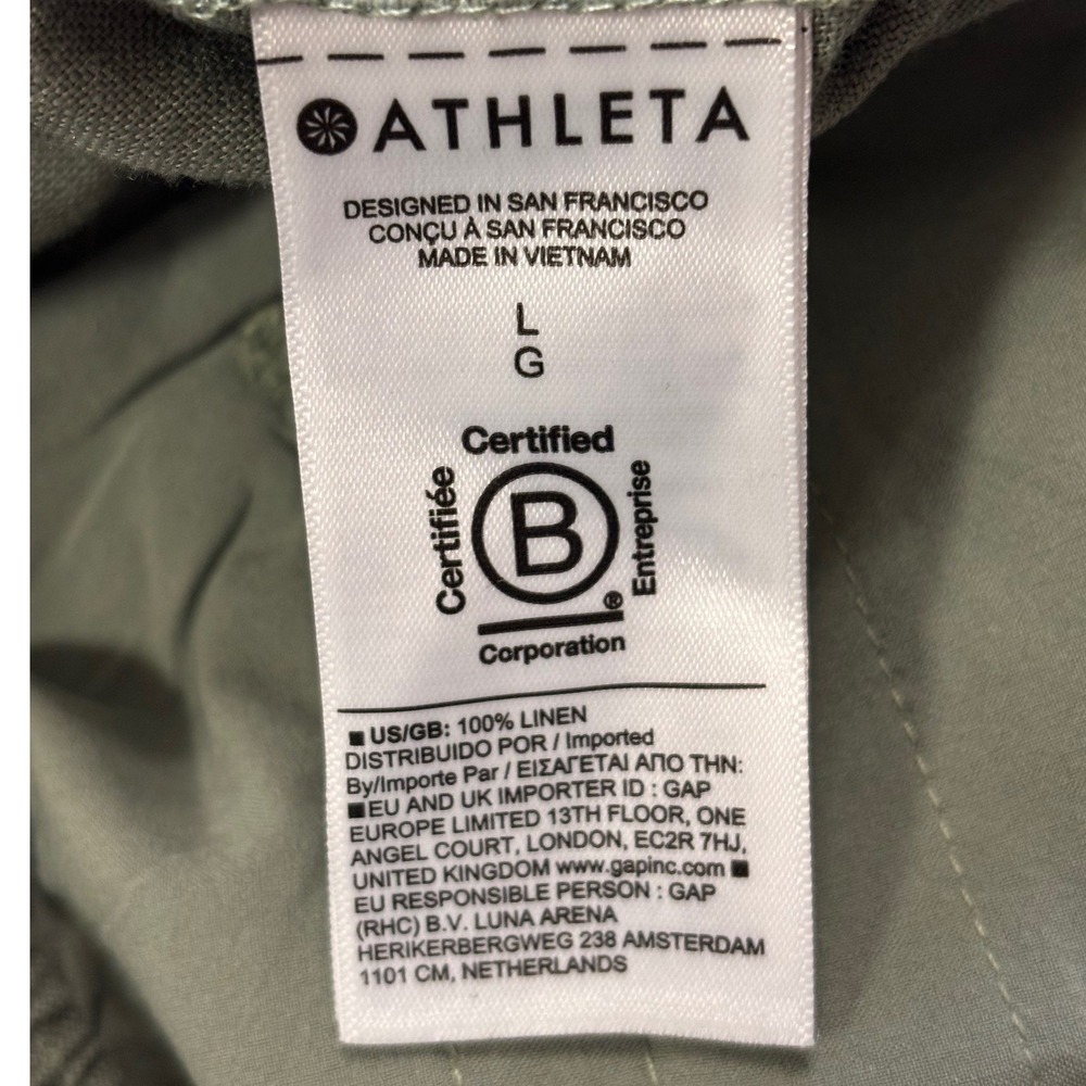 Athleta Wide Leg Pants Womens Size L Sage Green 100% Linen Drawstring Relaxed - Picture 11 of 14